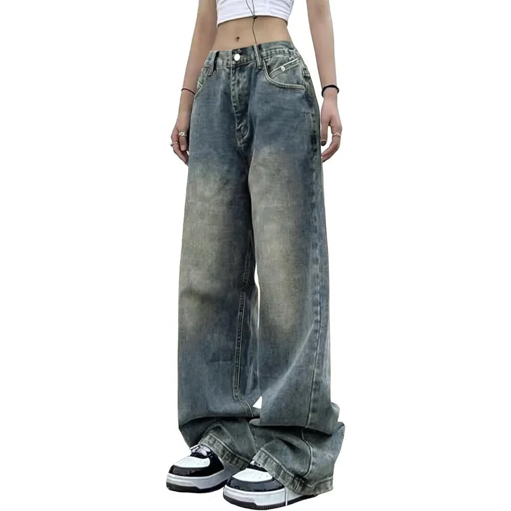 Women Wide Leg Jeans Mid-Low Waist Baggy Denim Pants Casual Versatile - Picture 2 of 4
